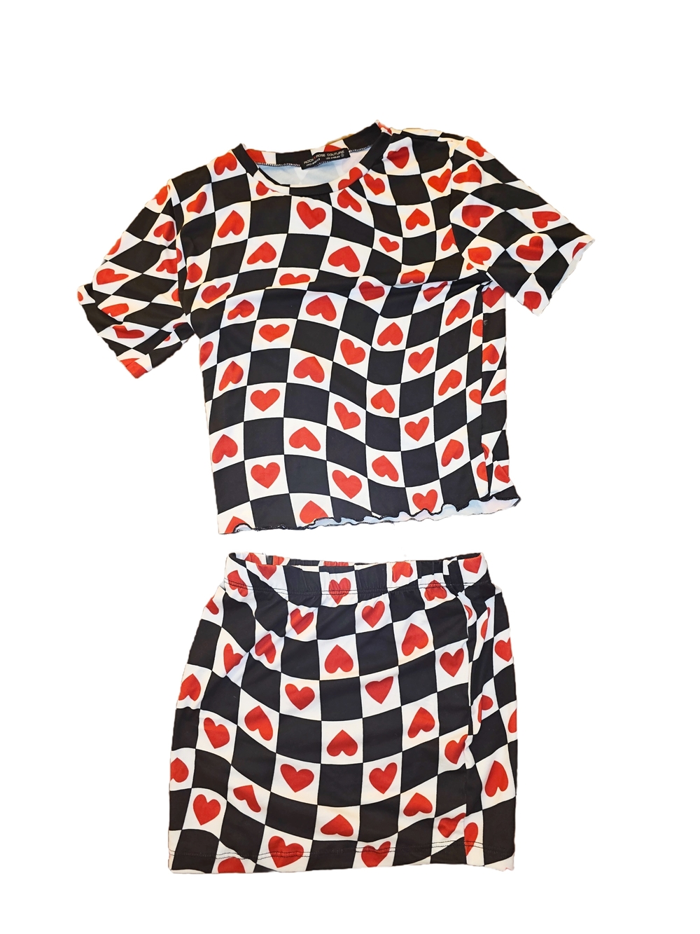 Queen of Hearts Iheartraves 2 piece skirt & shirt set Sz Small